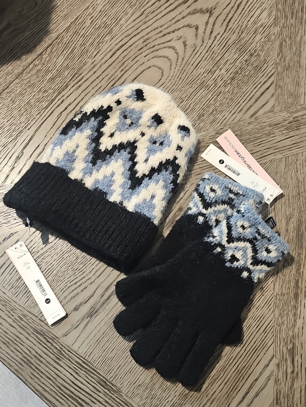 Aqua Wool Blend Fair Isle Hat And Gloves Winter Set NWT $148 - Picture 5 of 8